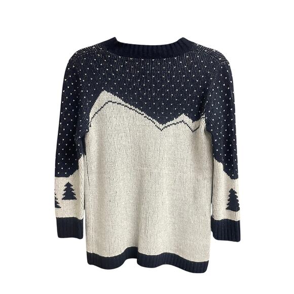 J. Crew Winter Intarsia Ski Scene Merino Wool Blend Crewneck Sweater Navy XS - Picture 7 of 7